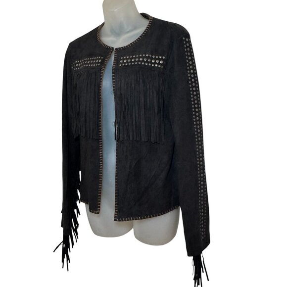 Tasha Polizzi Faux Suede Studded Western Jacket with Fringe size S - Picture 2 of 8